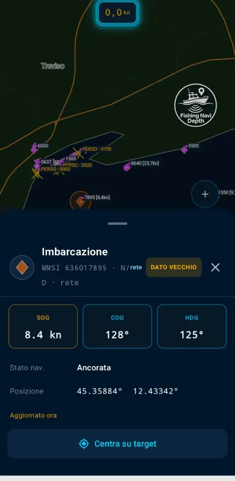 La scheda AIS di una nave all'ancora